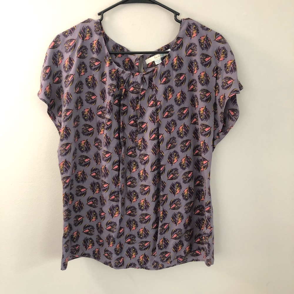 Boden Ravello feather print silk blend short sleeve blouse